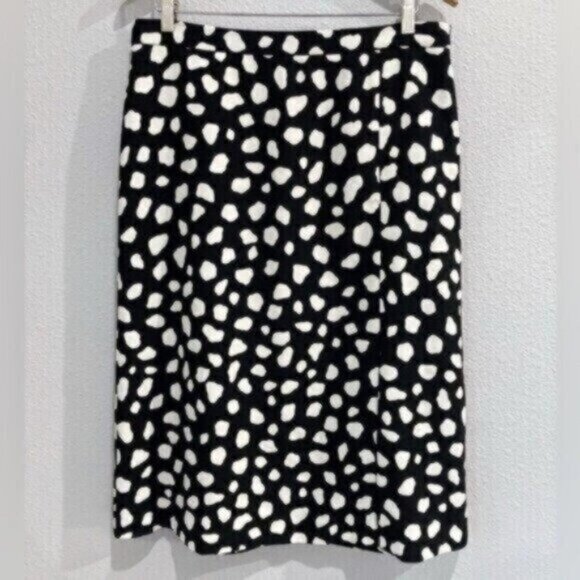 New LOFT Feminine Polka Dot Chic Mod Office Slit Midi Skirt Pinup Retro Classic - Picture 1 of 8